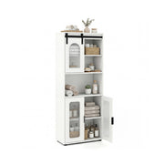 Farmhouse Bathroom Floor Cabinet with Sliding Barn Door-White - Color: White