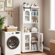 Farmhouse Bathroom Floor Cabinet with Sliding Barn Door-White - Color: White
