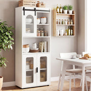 Farmhouse Bathroom Floor Cabinet with Sliding Barn Door-White - Color: White