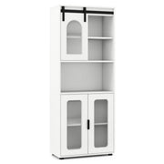 Farmhouse Bathroom Floor Cabinet with Sliding Barn Door-White - Color: White