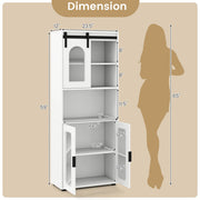 Farmhouse Bathroom Floor Cabinet with Sliding Barn Door-White - Color: White