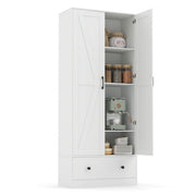 72 Inch Tall Kitchen Pantry Cabinet Farmhouse Wooden Cupboard with 2 Doors-White - Color: White
