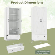 72 Inch Tall Kitchen Pantry Cabinet Farmhouse Wooden Cupboard with 2 Doors-White - Color: White