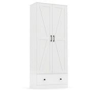 72 Inch Tall Kitchen Pantry Cabinet Farmhouse Wooden Cupboard with 2 Doors-White - Color: White