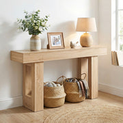 63 Inches Long Console Table Farmhouse Entryway Table with Storage-Natural - Color: Natural