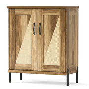 5-Tier Wooden Farmhouse Shoe Cabinet with Woven Rattan Doors-Natural - Color: Natural