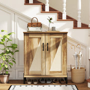5-Tier Wooden Farmhouse Shoe Cabinet with Woven Rattan Doors-Natural - Color: Natural