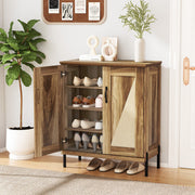 5-Tier Wooden Farmhouse Shoe Cabinet with Woven Rattan Doors-Natural - Color: Natural