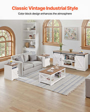 4 Pieces Farmhouse Coffee Table Sets, 40 in Coffee Table with 2 End Tables and 66 in TV Stand, Easy Assembly Living Room Tables Sets with Charging Station, for Office, Living Room & Apartment