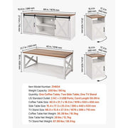 4 Pieces Farmhouse Coffee Table Sets, 40 in Coffee Table with 2 End Tables and 66 in TV Stand, Easy Assembly Living Room Tables Sets with Charging Station, for Office, Living Room & Apartment