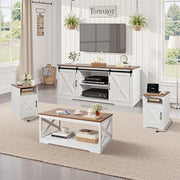 4 Pieces Farmhouse Coffee Table Sets, 40 in Coffee Table with 2 End Tables and 66 in TV Stand, Easy Assembly Living Room Tables Sets with Charging Station, for Office, Living Room & Apartment