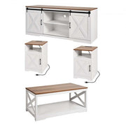 4 Pieces Farmhouse Coffee Table Sets, 40 in Coffee Table with 2 End Tables and 66 in TV Stand, Easy Assembly Living Room Tables Sets with Charging Station, for Office, Living Room & Apartment