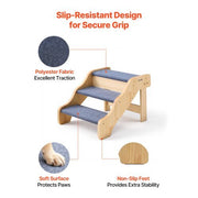 Wood Pet Stairs, 3-Step Dog Stairs for High Beds, Sofa & Cars, 150lbs Load Capacity, Non-Slip Surface, Stable Cat & Dog Step Ladder for Small Medium Large Older Pet Puppy Essentials