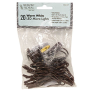 Warm White LED Micro Lights - 20 Count - Brown Cord