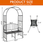 Steel Garden Arch with 2-Seat Bench - Color: Black