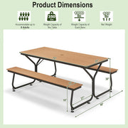 6 Feet Outdoor Picnic Table Bench Set for 6-8 People-Gray