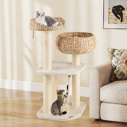 41 Inch Rattan Cat Tree with Napping Perch-White - Color: White