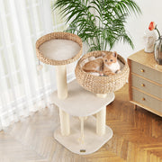 41 Inch Rattan Cat Tree with Napping Perch-White - Color: White
