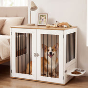 31.5" Dog Crate Furniture Wooden Dog Kennel with Double Lock Doors-White - Color: White