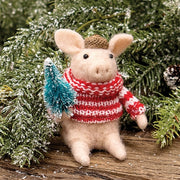 Pig with Tree Felted Ornament