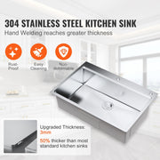 30 inch Kitchen Sink Workstation, 304 Stainless Steel Top Mount Sinks, Drop-In Single Bowl Farmhouse Basin with Ledge & Multiple Accessories, Household Dishwasher Sink for RV, Prep Kitchen, Bar