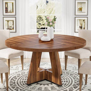 Farmhouse 47-inch Round Kitchen Dining Table in Vintage Brown Wood Finish