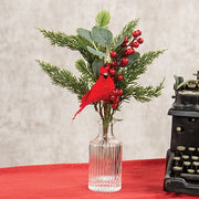 Pine & Berries Cardinal Spray In Glass Vase