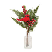 Pine & Berries Cardinal Spray In Glass Vase