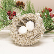 Sugar Frosted Bird Nest With Eggs - 3.5"