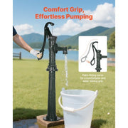 Well Hand Pitcher Pump, 20 ft Max Lift, Antique Cast Iron Manual Hand Water Pump with Heightening Base, NPT 1-1/4 in Connection, Easy Installation, for Outdoor Garden, Pond, Yard, Farm, Green