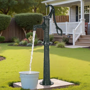 Well Hand Pitcher Pump, 20 ft Max Lift, Antique Cast Iron Manual Hand Water Pump with Heightening Base, NPT 1-1/4 in Connection, Easy Installation, for Outdoor Garden, Pond, Yard, Farm, Green