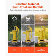 Well Hand Pitcher Pump, 25 ft Maximum Lift, Antique Cast Iron Manual Hand Water Pump, NPT 1-1/4 in Connection, Easy Installation, Old Fashioned for Outdoor Garden, Pond, Backyard, Farm, Yellow