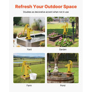 Well Hand Pitcher Pump, 25 ft Maximum Lift, Antique Cast Iron Manual Hand Water Pump, NPT 1-1/4 in Connection, Easy Installation, Old Fashioned for Outdoor Garden, Pond, Backyard, Farm, Yellow
