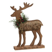 Wooden Reindeer on Stand with Fur 13.5"