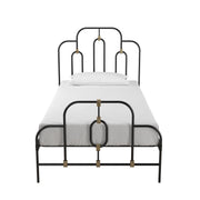 Twin size Farmhouse Adjustable Height Platform Bed in Black Gold Metal Finish