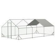 10 x 20 ftOutdoor Large Metal Chicken Run Coop with 1 piece of Waterproof Cover, Garden Backyard Walk-in Hen Cage Poultry Pet Hutch for Farm Use