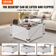 31.5" Farmhouse Coffee Table, Hinged Lift Top Coffee Square Table with Storage Compartment, Wooden Rustic Cocktail Table for Living Room, Bedroom, Apartment, Studio, Gray & White
