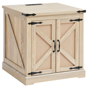 Farmhouse End Table, Rectangle PE Rattan Woven Wood Coffee Table, 24-Inch Modern Boho Style Storage Coffee Table with Retro Metal Hinges, for Living Room, Bedroom & Small Spaces