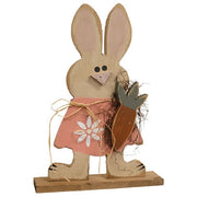 Rustic Wood Standing Girl Bunny with Carrot on Base