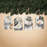 Wood Snowman Tag Ornament  (4 Count Assortment)