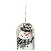 Wood Snowman Tag Ornament  (4 Count Assortment)