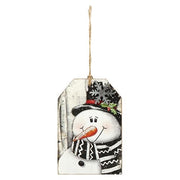 Wood Snowman Tag Ornament  (4 Count Assortment)