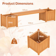 Costway Wood Outdoor Planter Boxes with Detachable Bench 2 Elevated Mini Planters Patio Natural