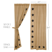 Burlap w/Black Stencil Stars Panel Set of 2 84x40