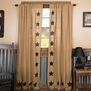 Burlap w/Black Stencil Stars Panel Set of 2 84x40