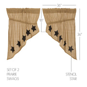 Burlap w/Black Stencil Stars Prairie Swag Set of 2 36x36x18