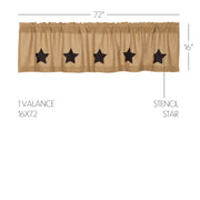 Burlap w/Black Stencil Stars Valance 16x72