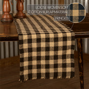 Burlap Black Check Runner Fringed 13x48