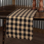 Burlap Black Check Runner Fringed 13x48