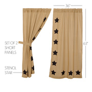 Burlap w/Black Stencil Stars Short Panel Set of 2 63x36